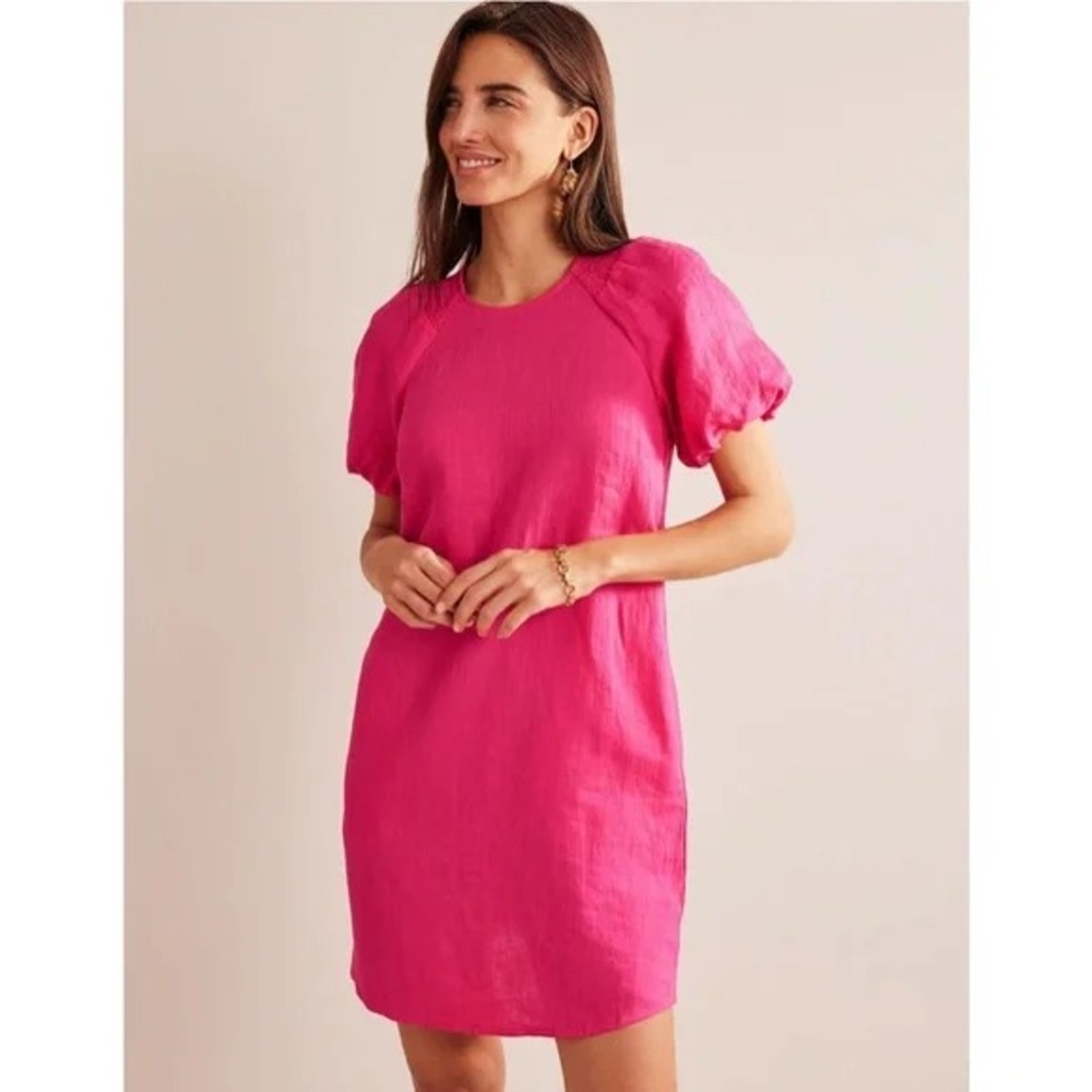 NWT Boden Sleeve Detail Linen Mini Dress Hot Pink Size 16 / 18